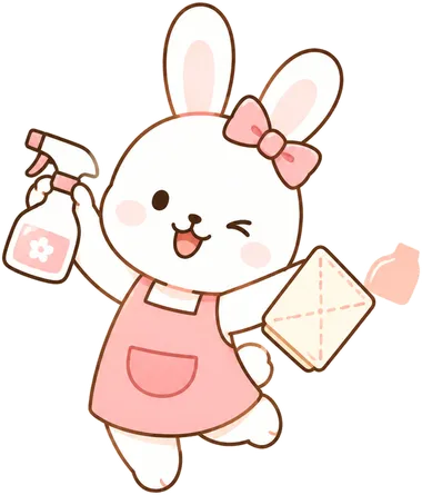 スプレーを持ったウサギのふわぴかちゃん